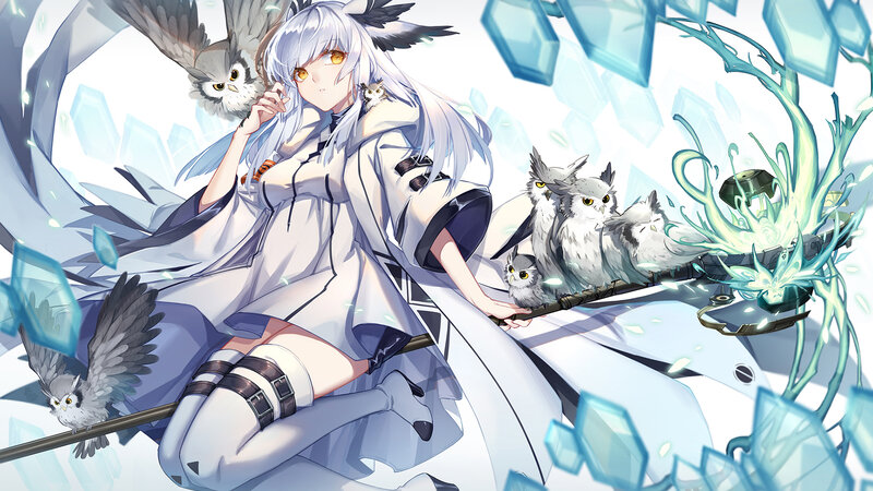 Silver-haired Girl with Owls