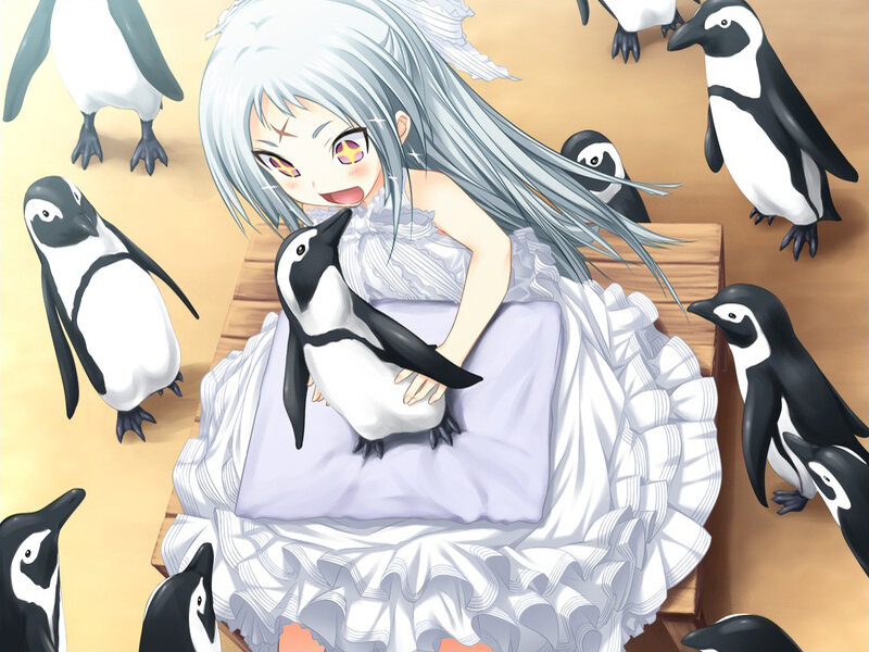 Silver-haired Girl with Penguins