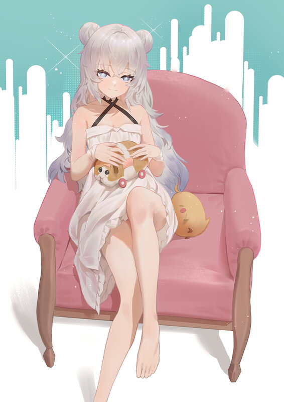 Silver-haired Girl with Pets