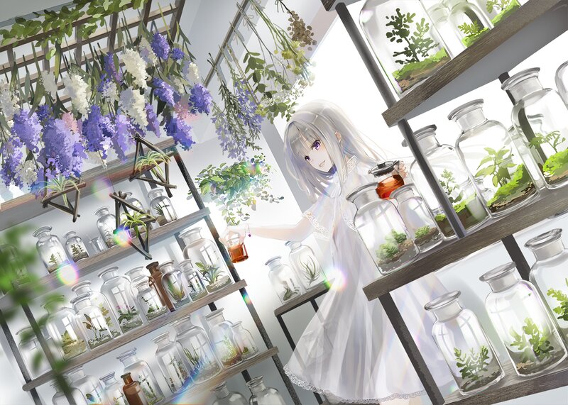 Silver-haired Girl with Plants