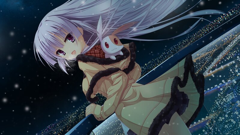 Silver-haired Girl with Rabbit — Purple, Serene