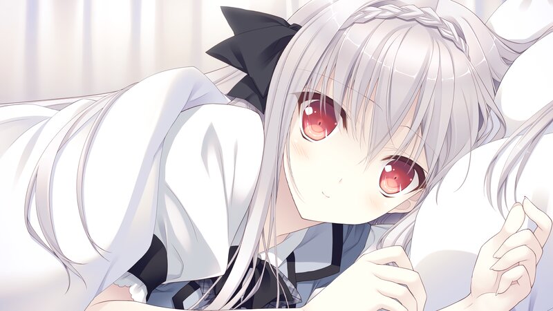 Silver-haired Girl with Red Eyes — White, Calm, Anime, White Dress