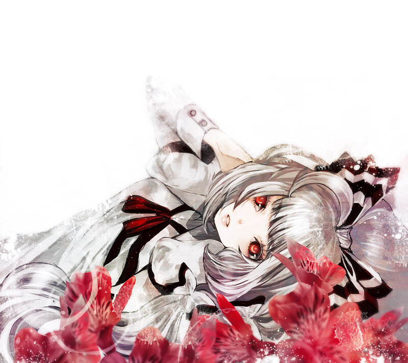 Silver-haired Girl with Red Eyes — White