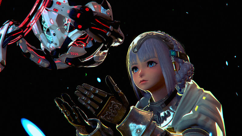 Silver-haired Girl with Robot — Black