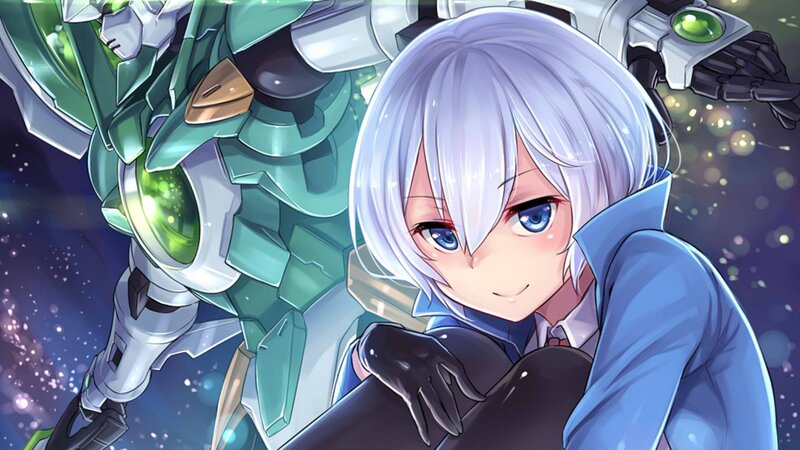 Silver-haired Girl with Robot — Blue