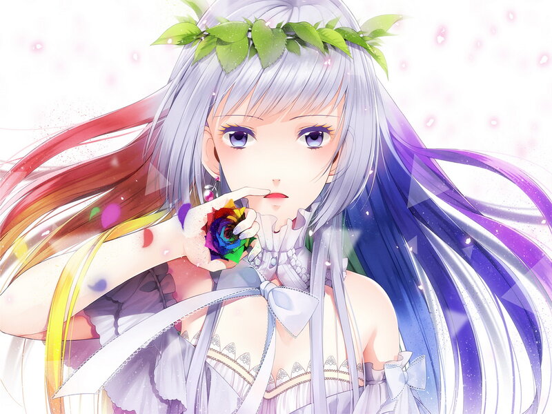 Silver-haired Girl with Rose — White