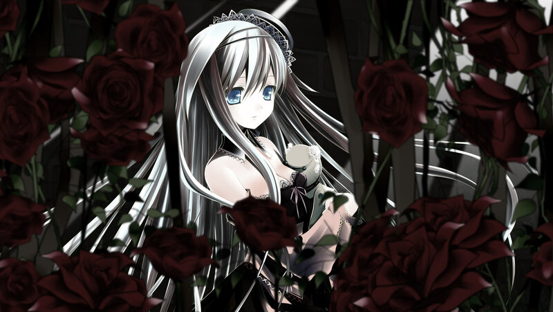 Silver-haired Girl with Roses — Black, Dramatic