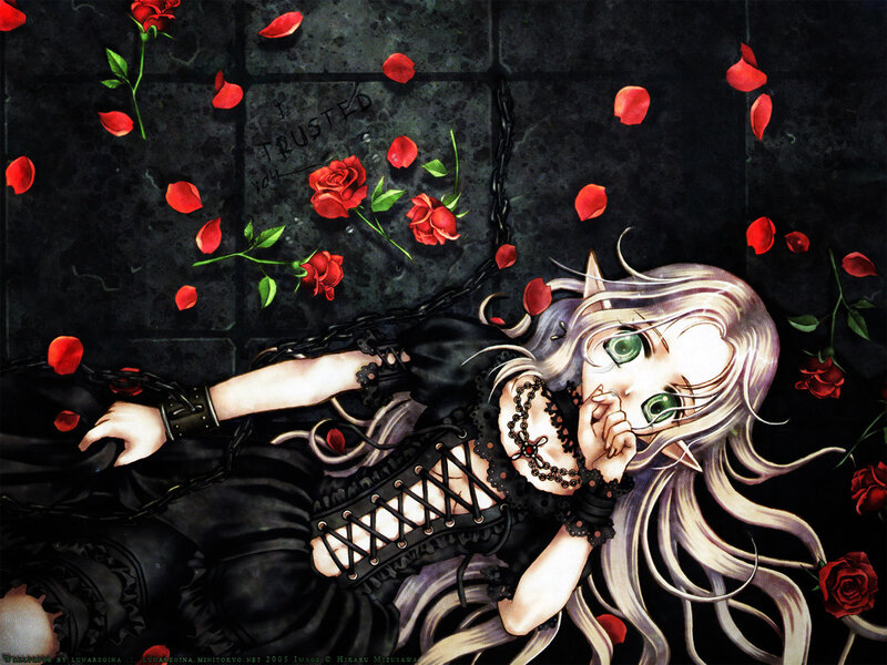 Silver-haired Girl with Roses — Black