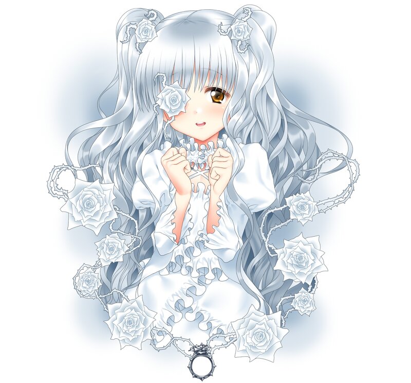 Silver-haired Girl with Roses — White