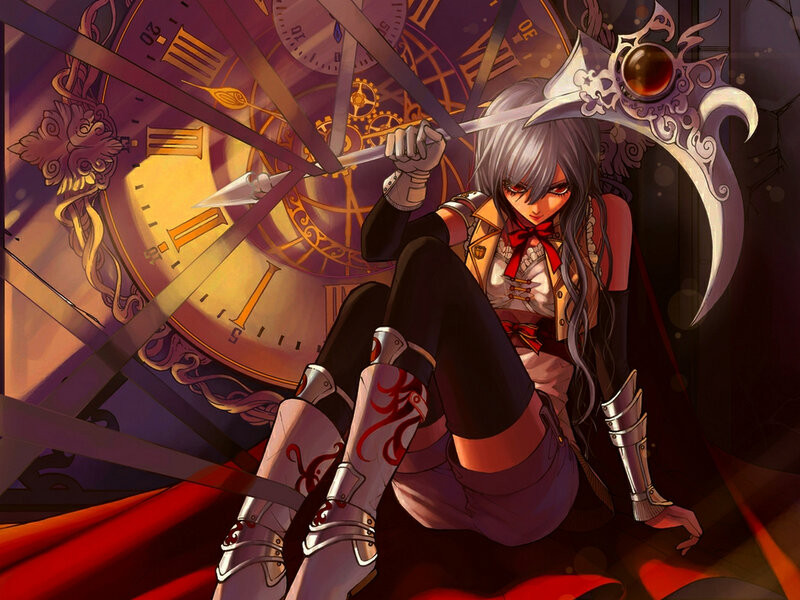 Silver-haired Girl with Scythe — Purple, Dramatic, Anime