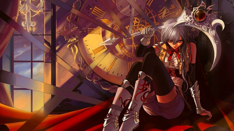Silver-haired Girl with Scythe — Purple, Dramatic, Sunset, Digital Art