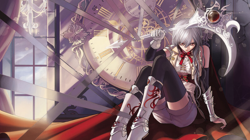 Silver-haired Girl with Scythe — Purple, Dramatic