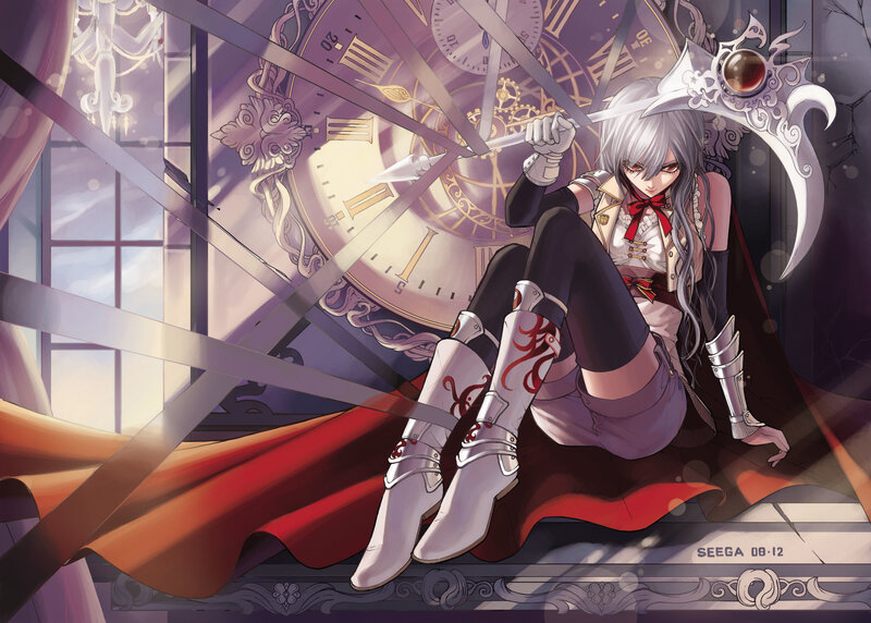 Silver-haired Girl with Scythe — White