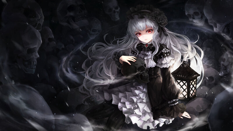 Silver-haired Girl with Skulls
