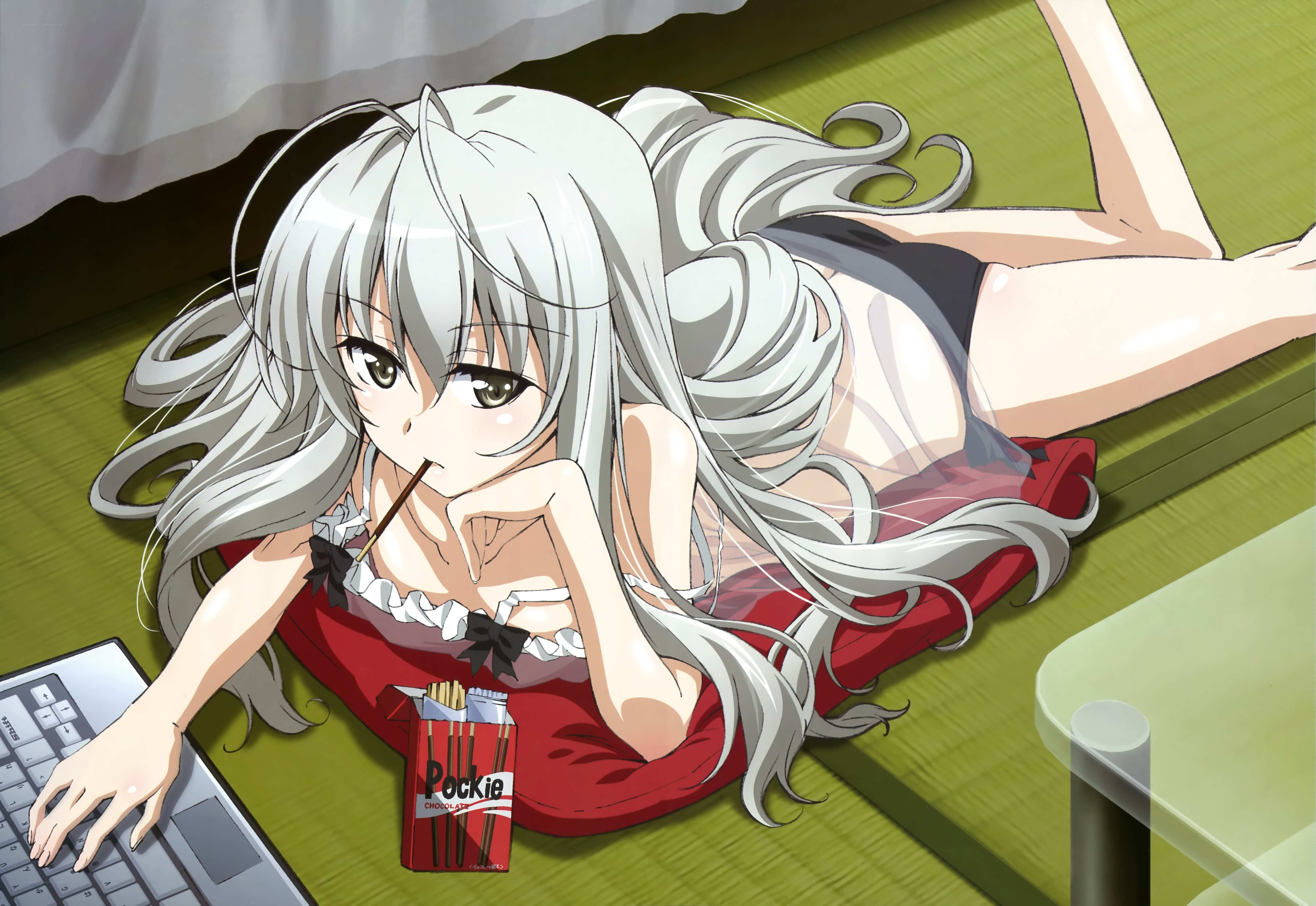 silver-haired girl with snack