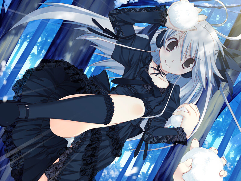 Silver-haired Girl with Snowballs — Blue