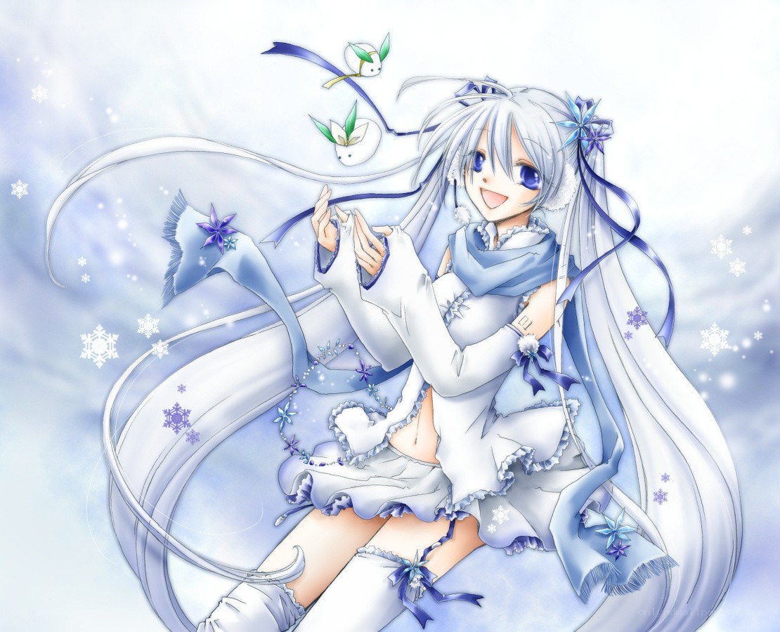 silver-haired girl with snowflakes