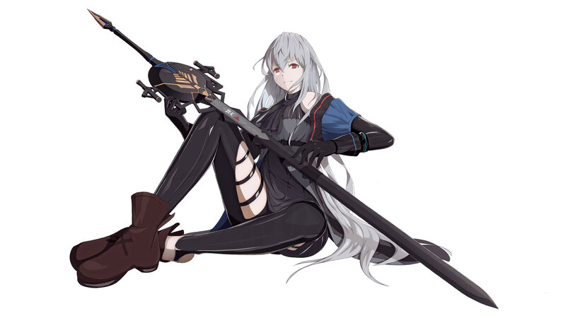 Silver-haired Girl with Spear — White