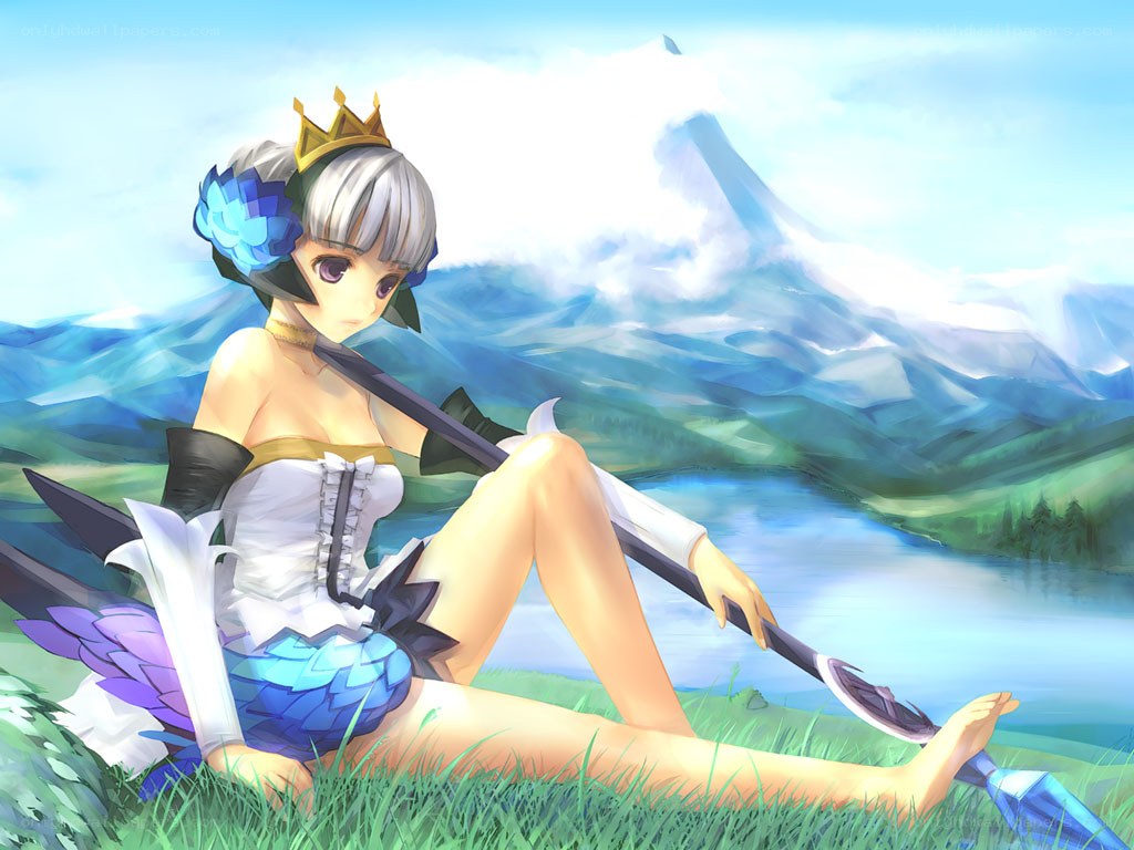 silver-haired girl with spear