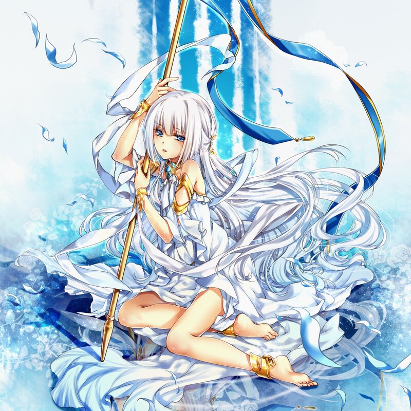 Silver-haired Girl with Staff — Blue, Serene