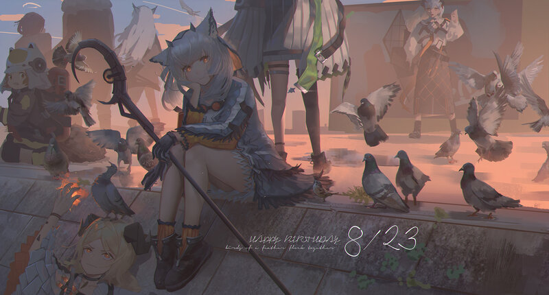 Silver-haired Girl with Staff — Gray