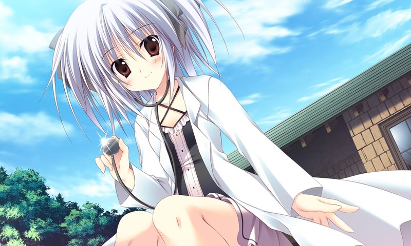 Silver-haired Girl with Stethoscope — Blue