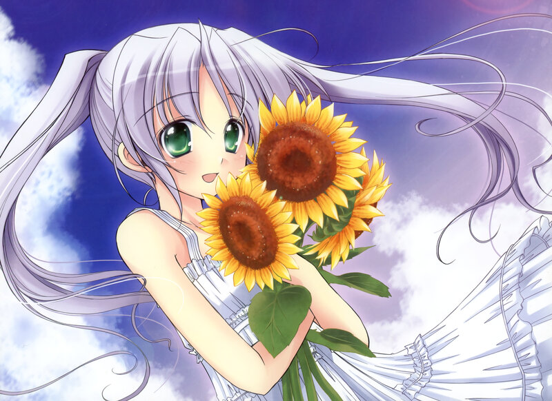 Silver-haired Girl with Sunflowers