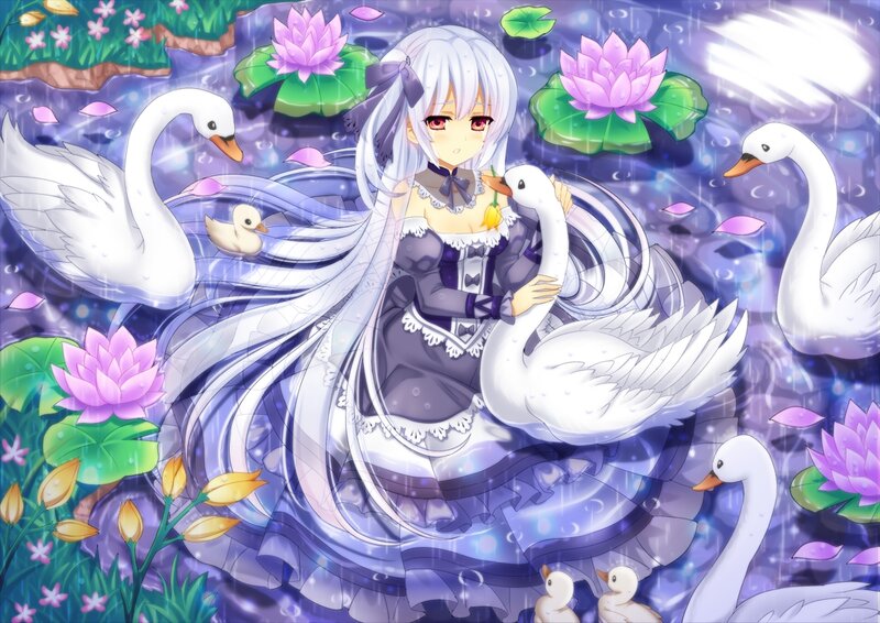 Silver-haired Girl with Swans