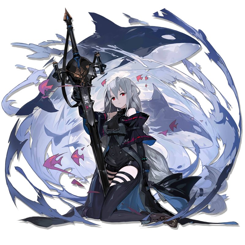 Silver-haired Girl with Sword — Black, Dramatic, Anime, Whale