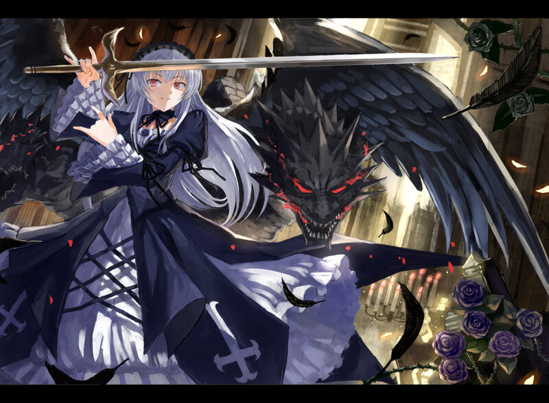 Silver-haired Girl with Sword — Black, Dramatic, Night