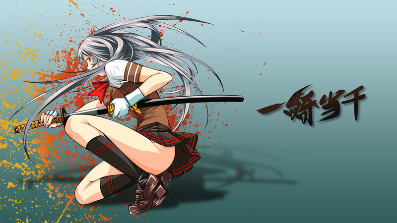 Silver-haired Girl with Sword — Blue, Action