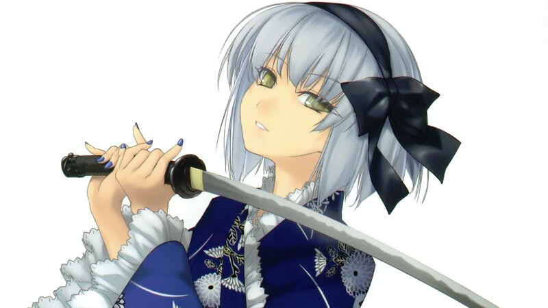 Silver-haired Girl with Sword — Blue, Calm, Anime