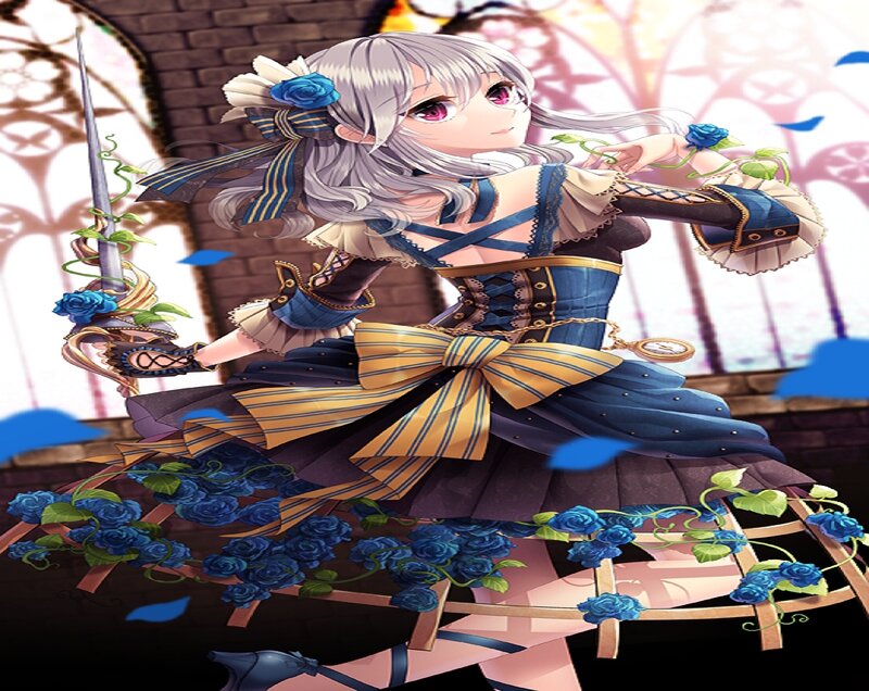 Silver-haired Girl with Sword — Blue, Dramatic, Anime, Blue Roses