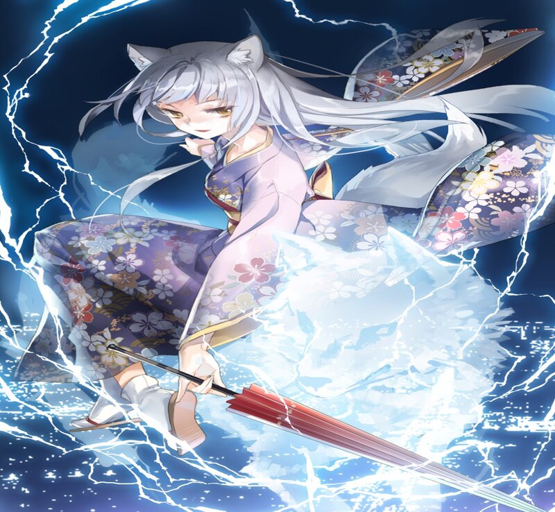 Silver-haired Girl with Sword — Blue, Dramatic, Night, Anime