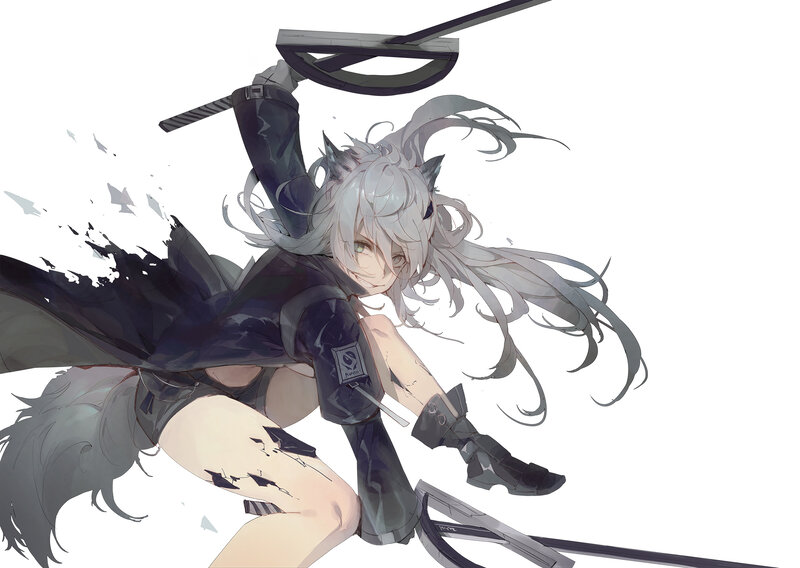 Silver-haired Girl with Sword — Gray, Dynamic