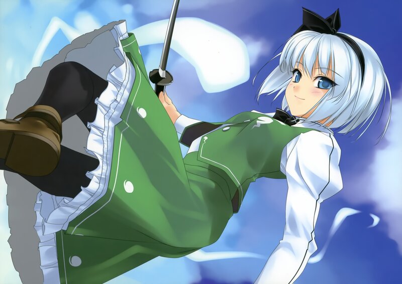 Silver-haired Girl with Sword — Green, Dynamic, Afternoon