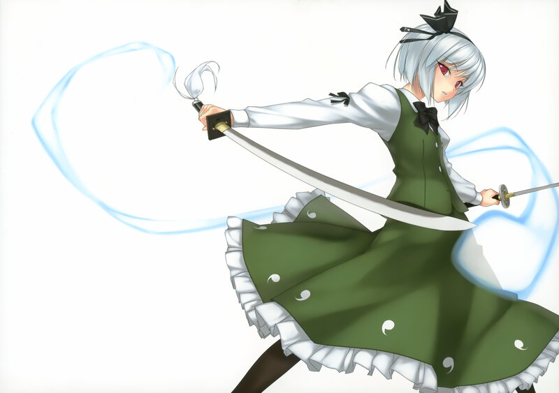 Silver-haired Girl with Sword — Green, Dynamic, Anime