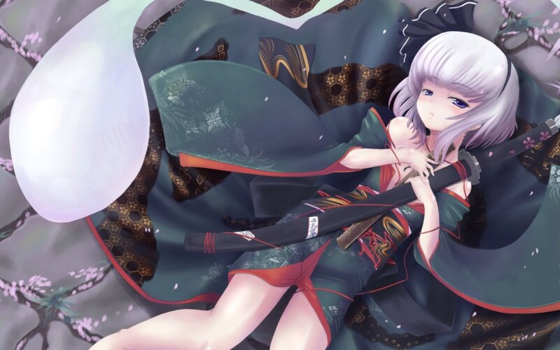 Silver-haired Girl with Sword — Green, Serene, Spring, Anime