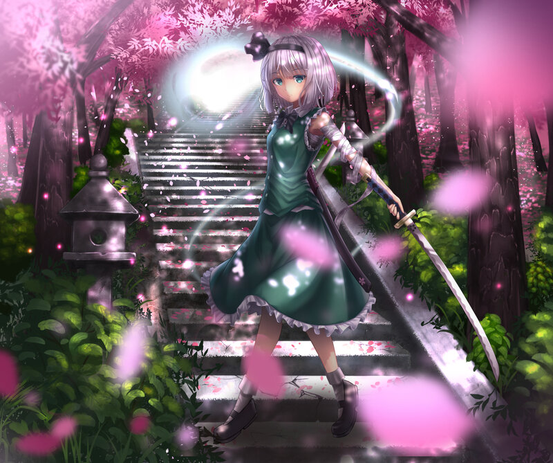 Silver-haired Girl with Sword — Pink, Serene