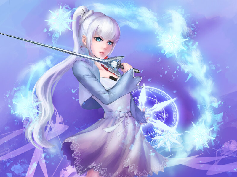 Silver-haired Girl with Sword — Purple, Dramatic, Anime