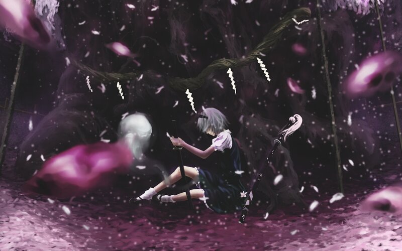 Silver-haired Girl with Sword — Purple, Dramatic, Dark