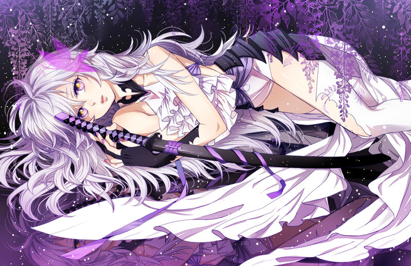 Silver-haired Girl with Sword — Purple, Dramatic, Night, Anime