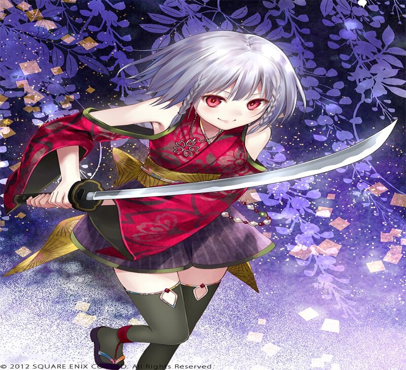 Silver-haired Girl with Sword — Purple, Dramatic, Night, Anime, Wisteria