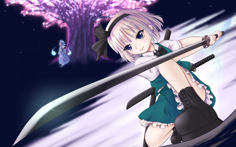 Silver-haired Girl with Sword — Purple, Dramatic, Night