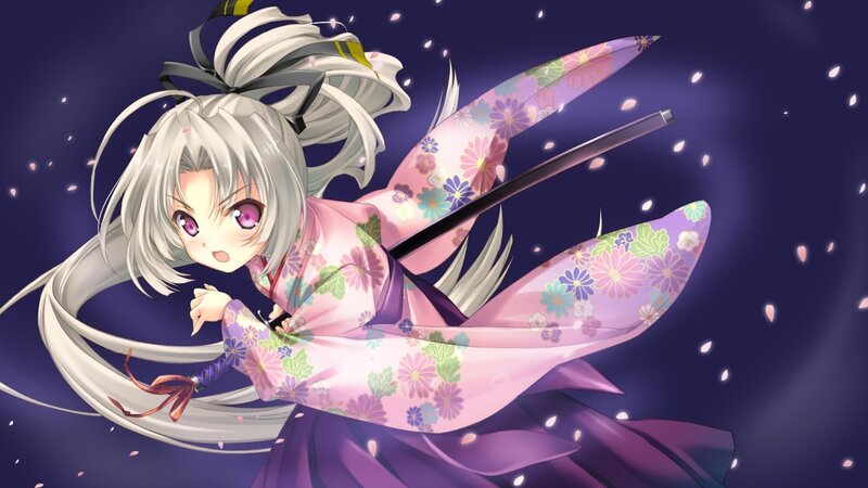 Silver-haired Girl with Sword — Purple, Dynamic