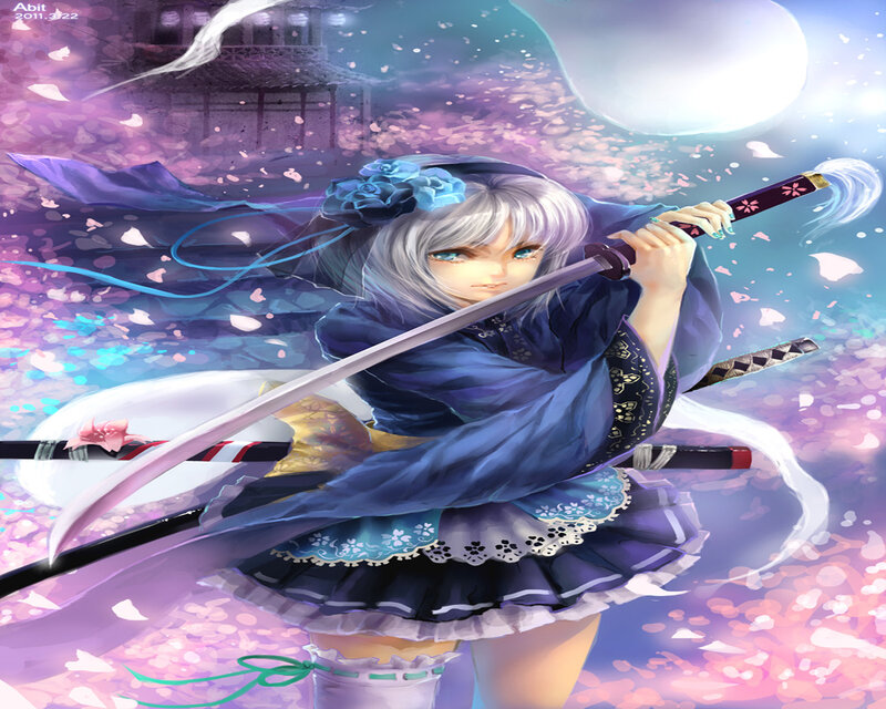 Silver-haired Girl with Sword — Purple