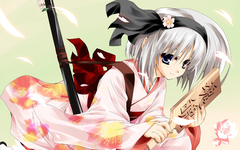 Silver-haired Girl with Sword — White, Calm, Spring
