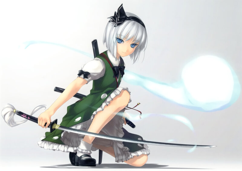Silver-haired Girl with Sword — White, Calm