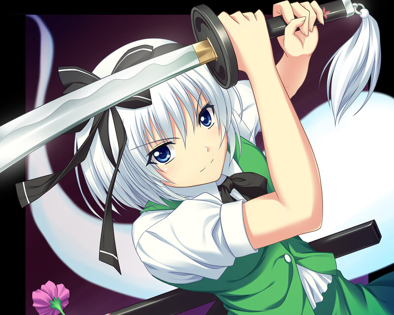 Silver-haired Girl with Sword — White, Dramatic, Anime