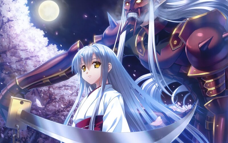 Silver-haired Girl with Sword — White, Dramatic, Night